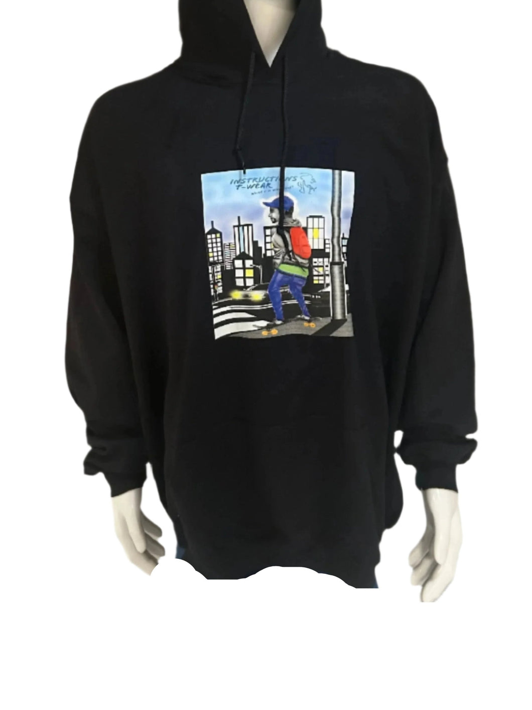 Skater Boy Hoodie | Front Graphic Black Hoodie | Instructions T-Wear